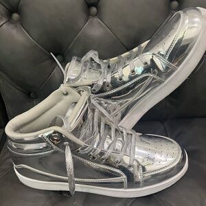 IGxx Glitter Shoes  Men 47 Fashion High Top Casual SILVER Sneakers